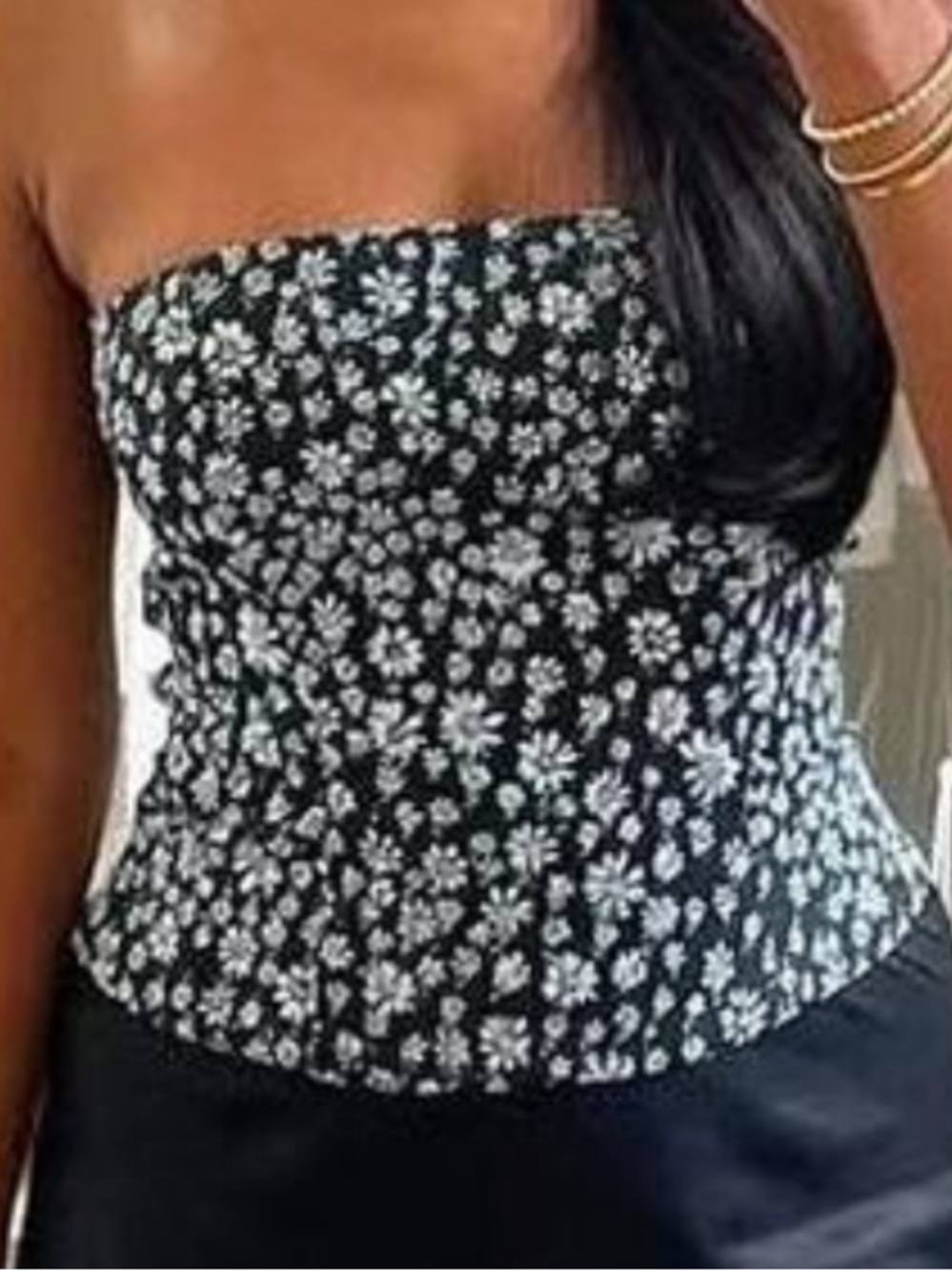 Reformation Black & White Floral Strapless Smocked Cami 4